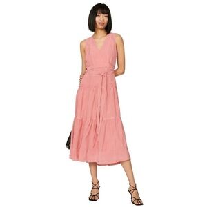 3.1 Phillip Lim Tiered Belted V-Neck Sleeveless Midi Dress Pink Sz 4